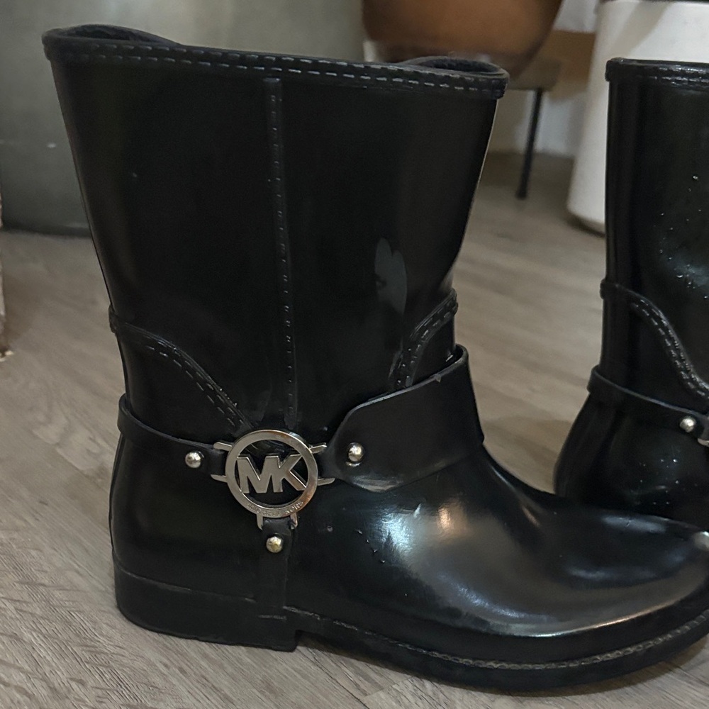Michael Kors Glossy Black Boots with Silver Logo
